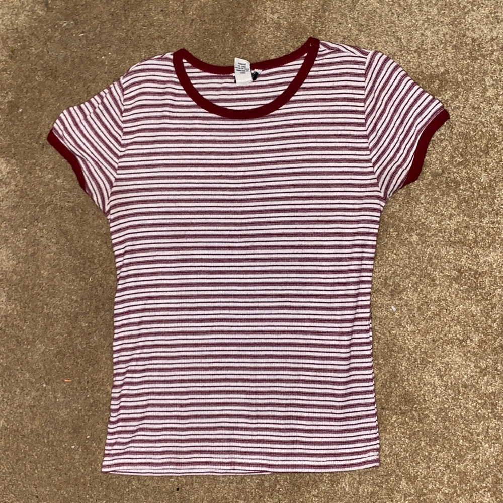 Forever 21 Burgundy & White Striped Tee